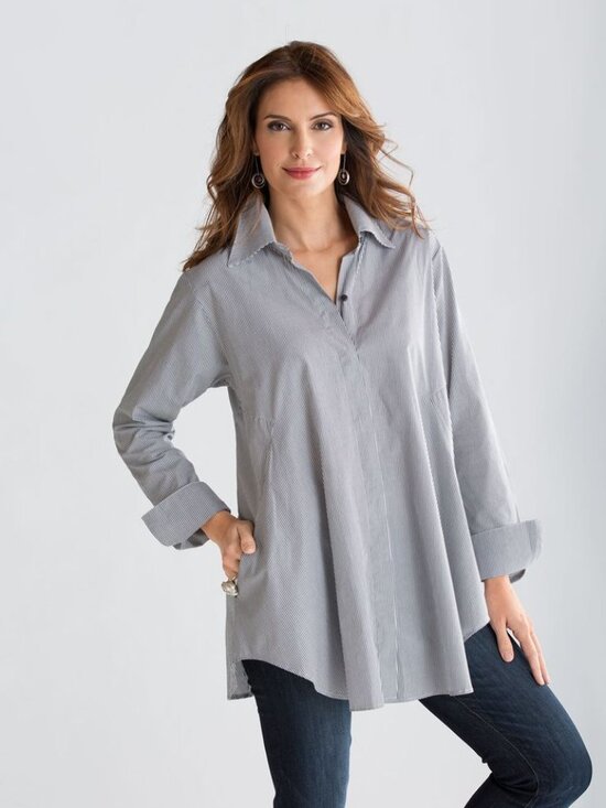 PLANET by Lauren G Tops - PLANET by Lauren G Artist's Smock Shirt in Pinstripe Size 12-16